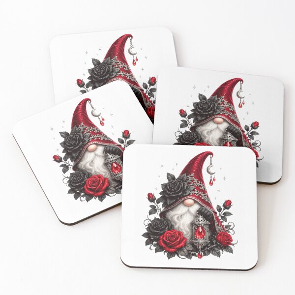 Item preview, Crimson Lantern Gnome Black Rose Fantasy Illustration designed and sold by RoPrincess.