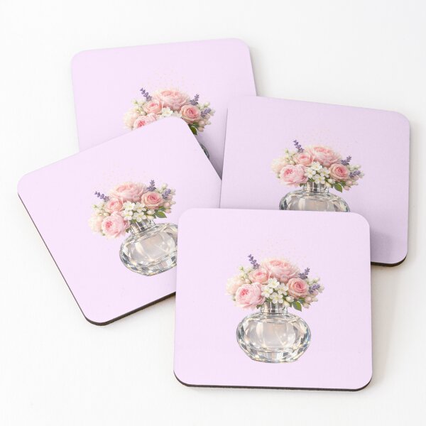 Item preview, Aesthetic Crystal Perfume Bottle with Blooming Rose and Lavender Bouquet designed and sold by CreativeArtistL.