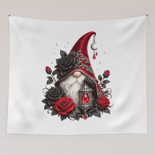 Item preview, Crimson Lantern Gnome Black Rose Fantasy Illustration designed and sold by RoPrincess.