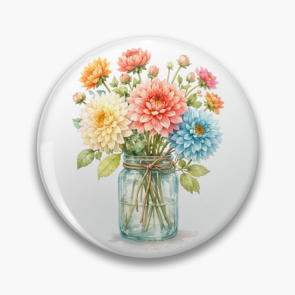 Item preview, Colorful Dahlia Bouquet Watercolor Mason Jar Floral designed and sold by Moizento.