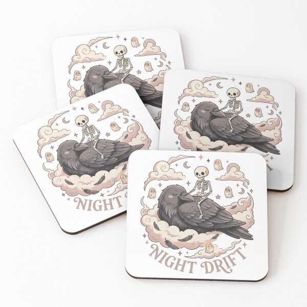 Item preview, Night Drift Cute Cartoon Skeleton Riding Giant Raven on Clouds Pastel designed and sold by MisteryDesigner.