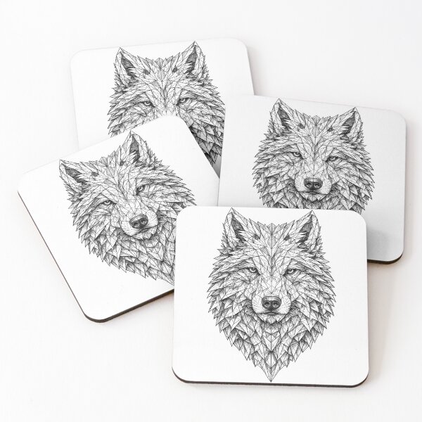 Item preview, Geometric Wolf Portrait | Black and White Line Art designed and sold by SmikiM.