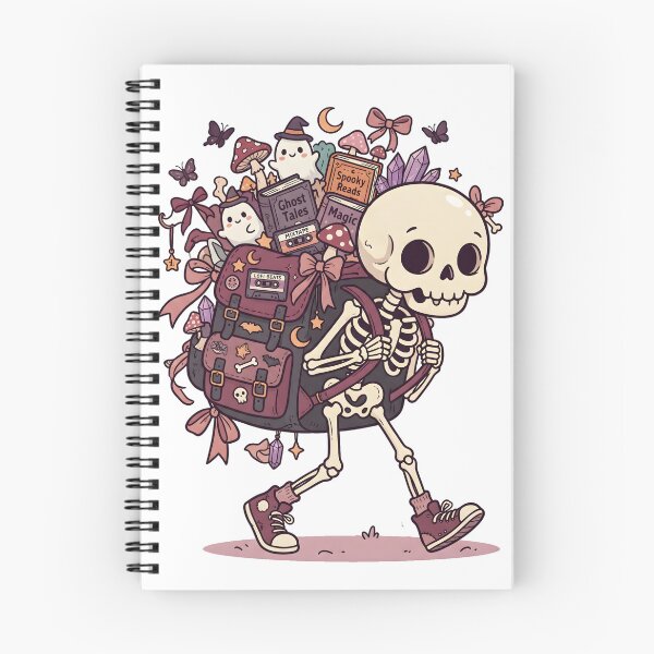 Item preview, Backpacker Cute Cartoon Skeleton Hiking with Magic Books and Ghosts designed and sold by MisteryDesigner.