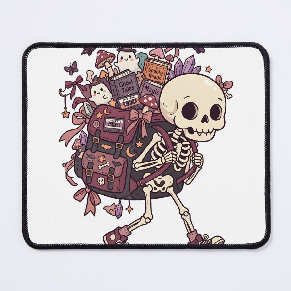 Item preview, Backpacker Cute Cartoon Skeleton Hiking with Magic Books and Ghosts designed and sold by MisteryDesigner.