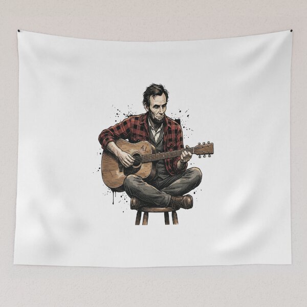 Item preview, Abraham Lincoln Playing Acoustic Guitar | Rustic Folk Music Vintage Design designed and sold by FouChan.