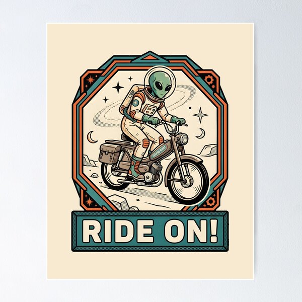Item preview, Alien Astronaut Riding Vintage Moped Graphic designed and sold by DuckOddity.