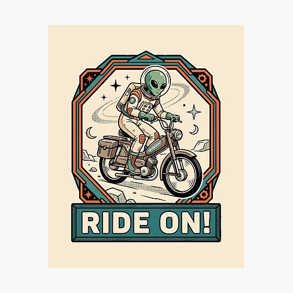 Item preview, Alien Astronaut Riding Vintage Moped Graphic designed and sold by DuckOddity.