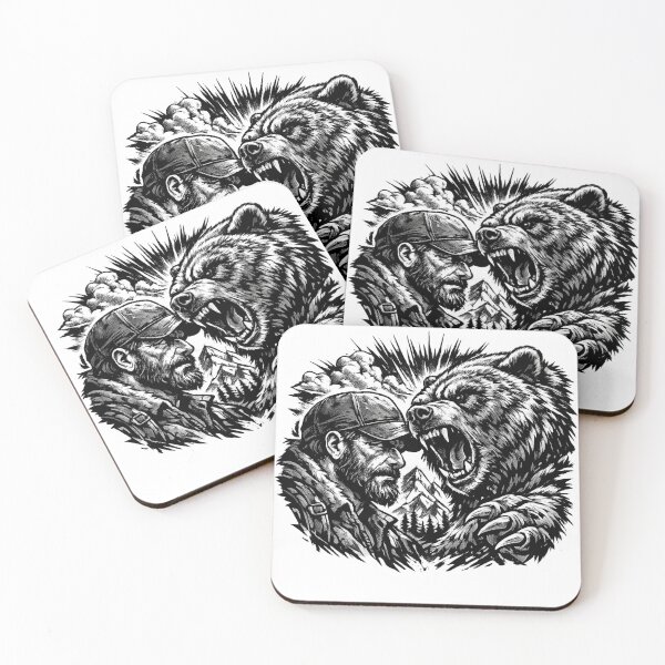 Item preview, Bear & Bearded Man Comic | Black & White Wilderness T-Shirt Design designed and sold by Lifehackerplus1.