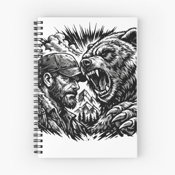 Item preview, Bear & Bearded Man Comic | Black & White Wilderness T-Shirt Design designed and sold by Lifehackerplus1.