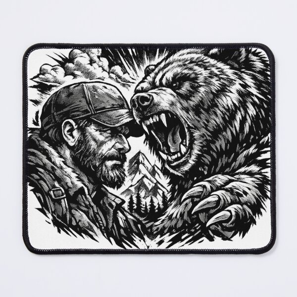 Item preview, Bear & Bearded Man Comic | Black & White Wilderness T-Shirt Design designed and sold by Lifehackerplus1.