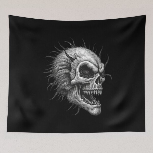 Item preview, Punk Skull Illustration Design, Detailed Line Art Skeleton, Dark Gothic Graphic Tee Design designed and sold by Oddifys.