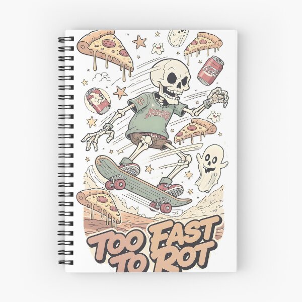Item preview, oo Fast To Rot Cute Goth Skeleton Riding Skateboard Pizza and Soda designed and sold by MisteryDesigner.
