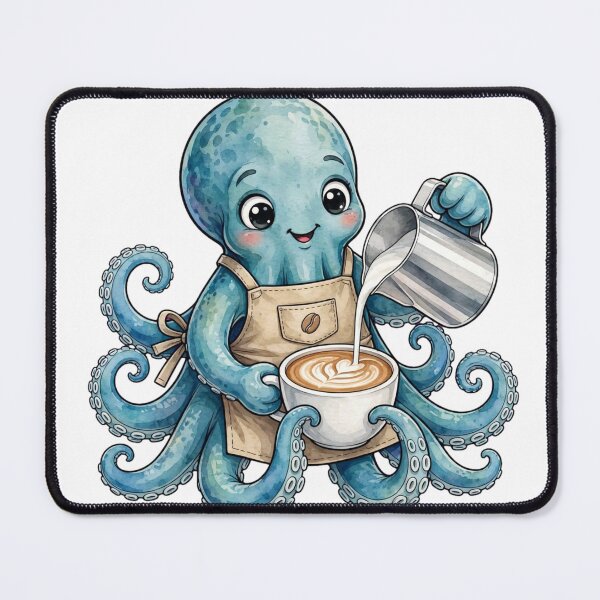 Item preview, Octopus Barista Making Latte Art - Watercolor Coffee Lover designed and sold by FantasyPearl.