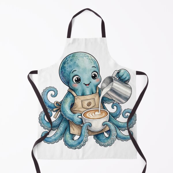 Item preview, Octopus Barista Making Latte Art - Watercolor Coffee Lover designed and sold by FantasyPearl.