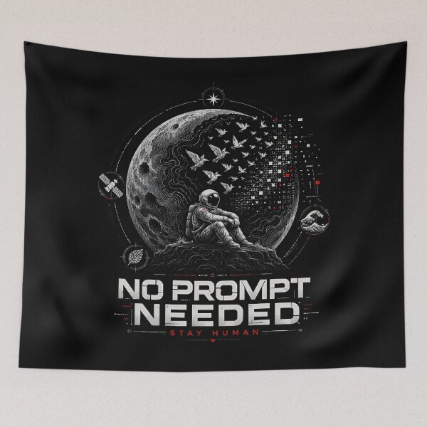 Item preview, No Prompt Needed – Stay Human | Retro Futuristic Astronaut designed and sold by BloomOfDesign.