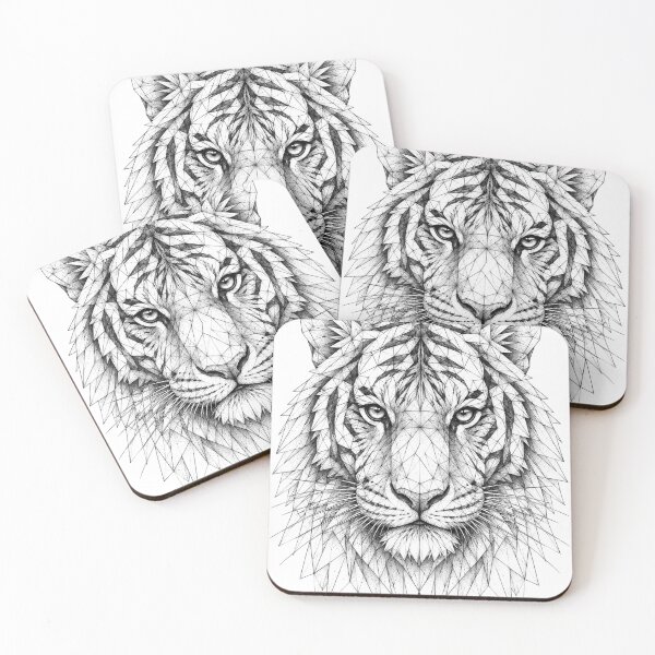Item preview, Geometric Tiger Portrait | Black and White Line Art designed and sold by SmikiM.