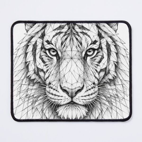 Item preview, Geometric Tiger Portrait | Black and White Line Art designed and sold by SmikiM.