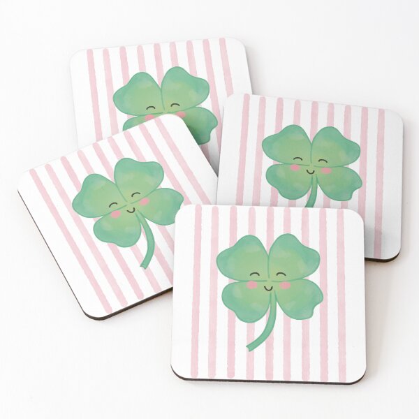 Item preview, Happy Smiling Cute Four Leaf Clover Watercolour Stripes designed and sold by winterpumpkin.