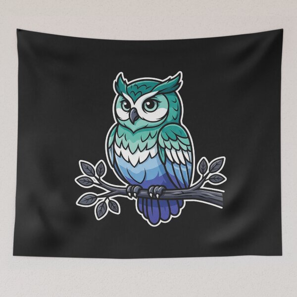Item preview, Wise Blue and Teal Owl Perched designed and sold by Owcomm.