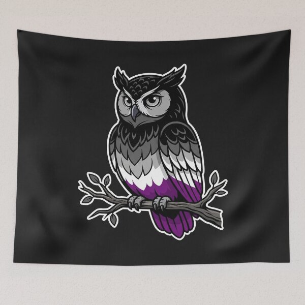 Item preview, Asexual Pride Owl Mascot Perched on Branch designed and sold by Owcomm.