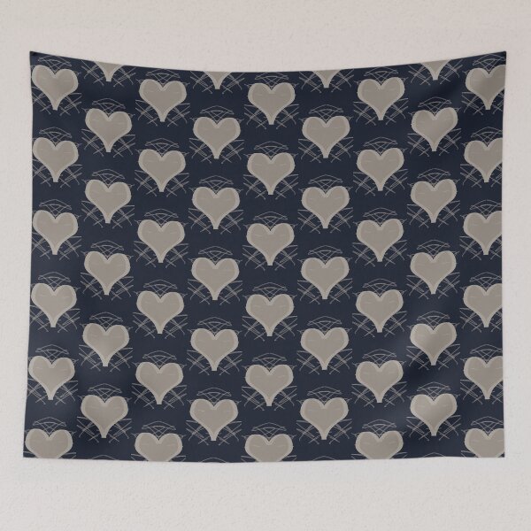 Item preview, Navy Blue and Beige Aura Hearts Pattern designed and sold by CaramelCo.