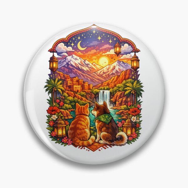 Item preview, Mystical Moroccan Mountains Cat & Shiba Inu | Fantasy Nature Travel Art designed and sold by  ADBIB Design.