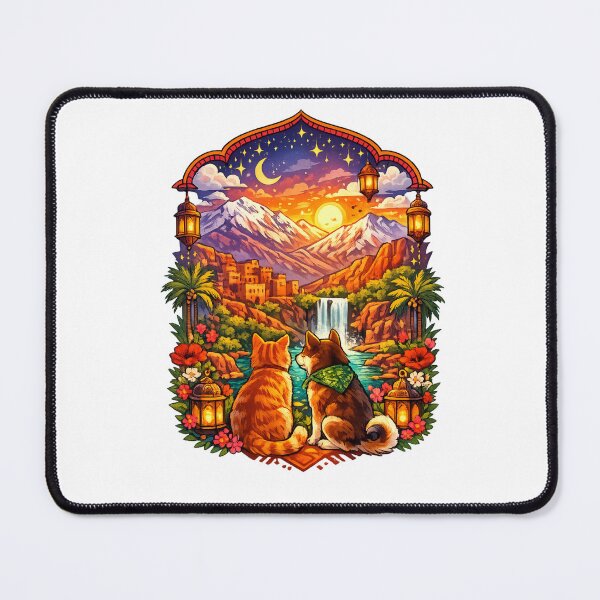 Item preview, Mystical Moroccan Mountains Cat & Shiba Inu | Fantasy Nature Travel Art designed and sold by ADBIB Design.