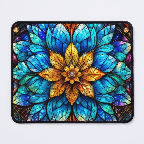 Item preview, Gothic Stained Glass Flower Mandala - Blue and Gold Sunburst Art designed and sold by pinkal.