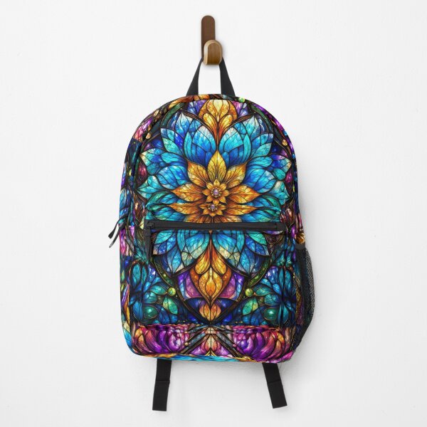 Item preview, Gothic Stained Glass Flower Mandala - Blue and Gold Sunburst Art designed and sold by pinkal.