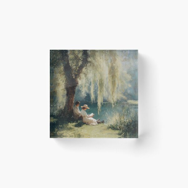 Item preview, Reading by the Lake Impressionist Painting designed and sold by RossignolStudio.