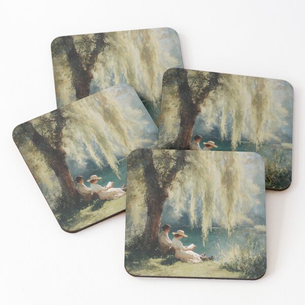 Item preview, Reading by the Lake Impressionist Painting designed and sold by RossignolStudio.