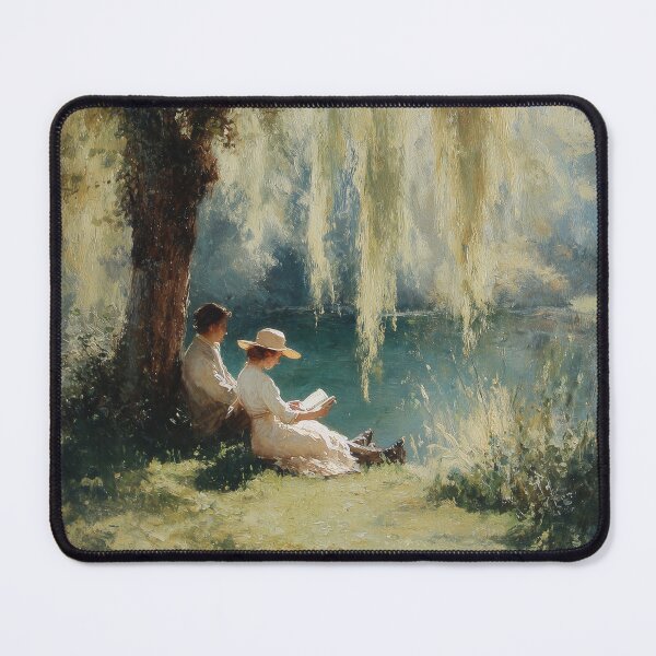 Item preview, Reading by the Lake Impressionist Painting designed and sold by RossignolStudio.