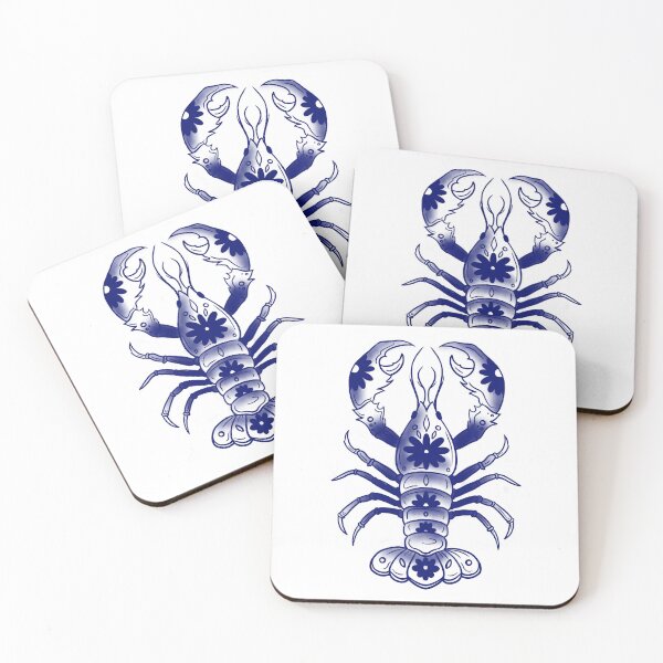 Item preview, Floral navy deep blue old school lobster designed and sold by suzysworld.