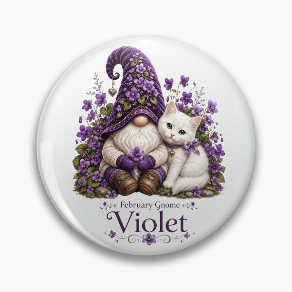 Item preview, February Violet Gnome Whimsical Spring Gnome & White Kitty Fantasy Art designed and sold by RoPrincess.