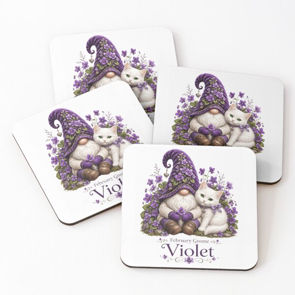 Item preview, February Violet Gnome Whimsical Spring Gnome & White Kitty Fantasy Art designed and sold by RoPrincess.