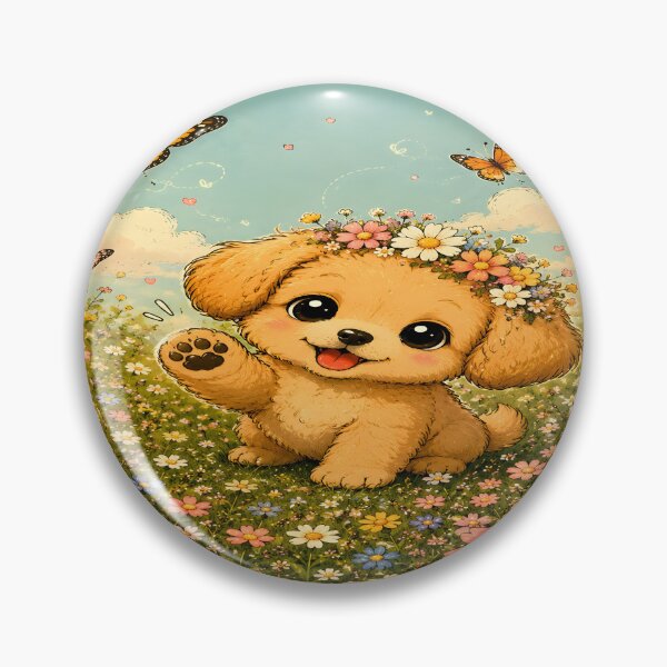 Item preview, Cute Flower Crown Puppy in Wildflower Meadow | Whimsical Spring Art designed and sold by MAJCO-ART.