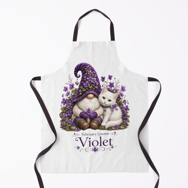 Item preview, February Violet Gnome Whimsical Spring Gnome & White Kitty Fantasy Art designed and sold by RoPrincess.