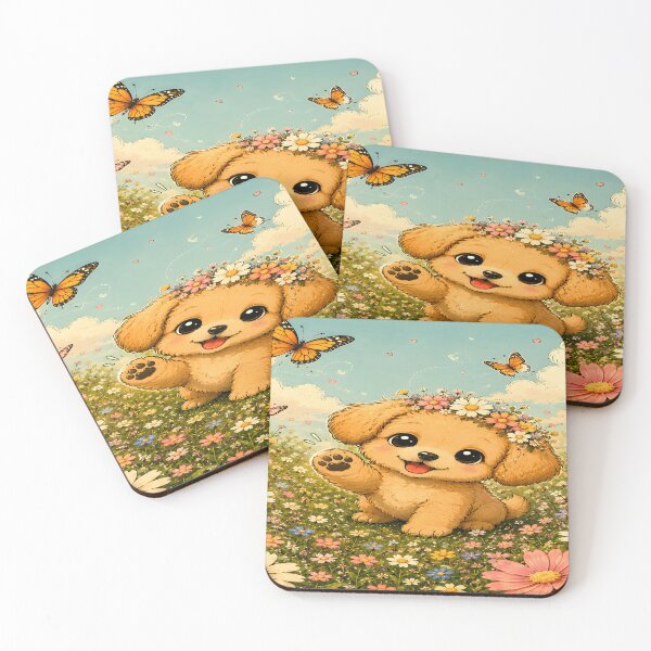 Item preview, Cute Flower Crown Puppy in Wildflower Meadow | Whimsical Spring Art designed and sold by MAJCO-ART.