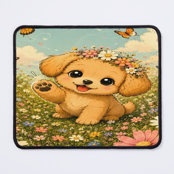 Item preview, Cute Flower Crown Puppy in Wildflower Meadow | Whimsical Spring Art designed and sold by MAJCO-ART.