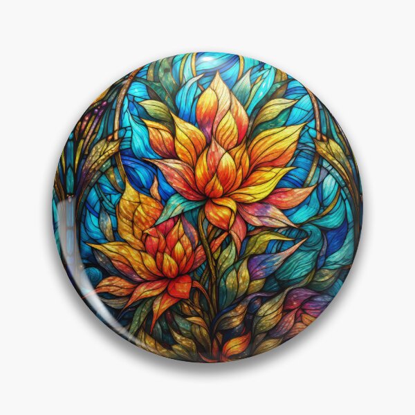 Item preview, Art Nouveau Stained Glass Floral - Vibrant Orange Blossoms designed and sold by pinkal.