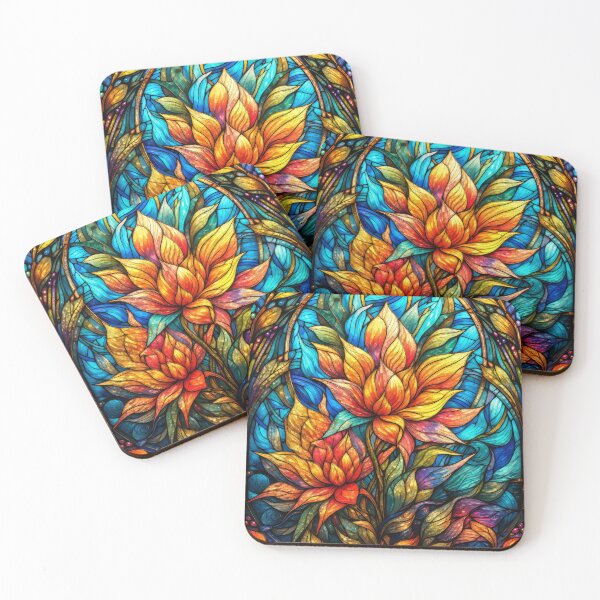 Item preview, Art Nouveau Stained Glass Floral - Vibrant Orange Blossoms designed and sold by pinkal.