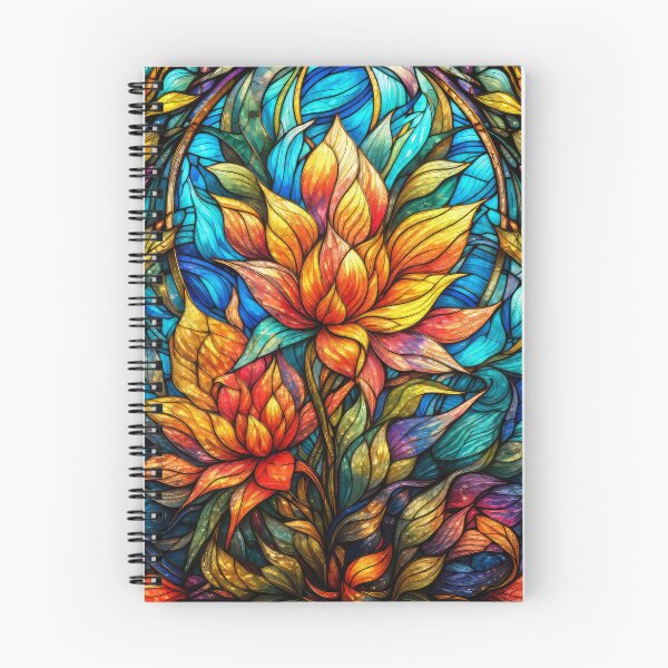 Item preview, Art Nouveau Stained Glass Floral - Vibrant Orange Blossoms designed and sold by pinkal.