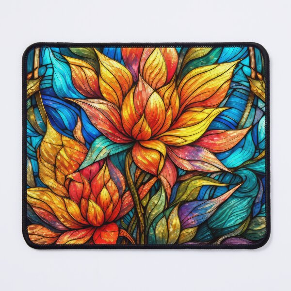 Item preview, Art Nouveau Stained Glass Floral - Vibrant Orange Blossoms designed and sold by pinkal.