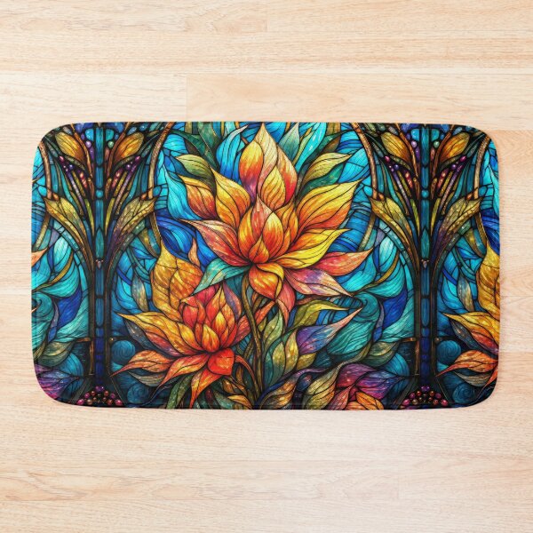 Item preview, Art Nouveau Stained Glass Floral - Vibrant Orange Blossoms designed and sold by pinkal.