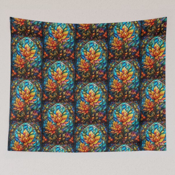 Item preview, Art Nouveau Stained Glass Floral - Vibrant Orange Blossoms designed and sold by pinkal.