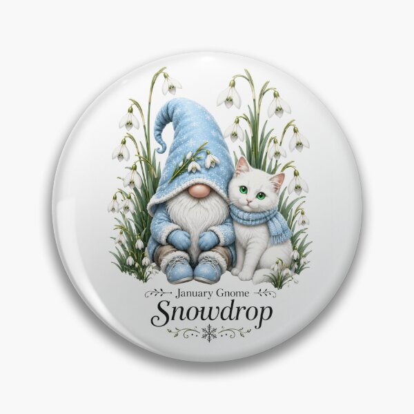 Item preview, January Snowdrop Gnome Cozy Winter Gnome & White Kitty Fantasy Art designed and sold by RoPrincess.