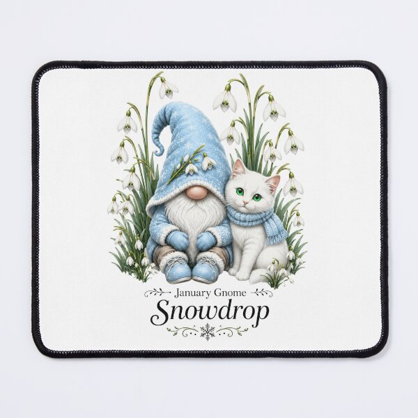 Item preview, January Snowdrop Gnome Cozy Winter Gnome & White Kitty Fantasy Art designed and sold by RoPrincess.