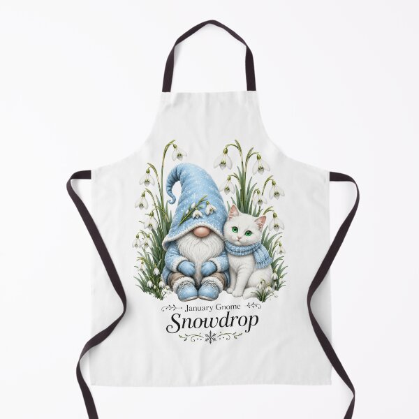 Item preview, January Snowdrop Gnome Cozy Winter Gnome & White Kitty Fantasy Art designed and sold by RoPrincess.