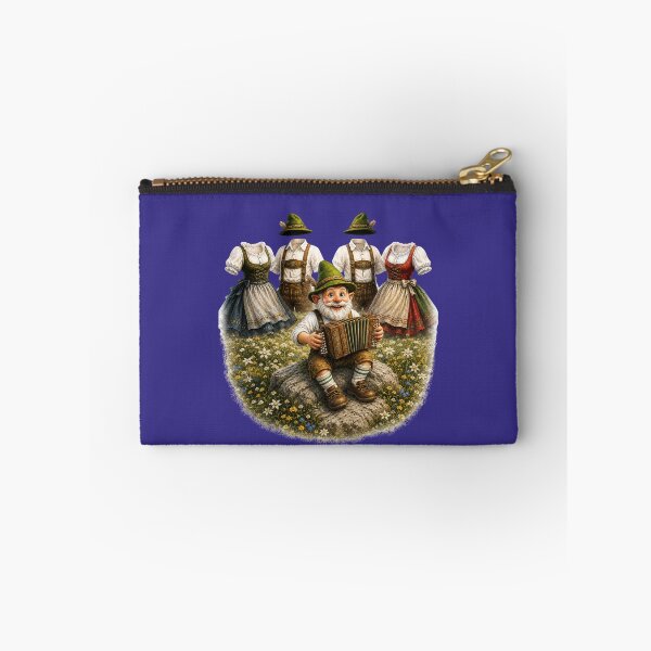 Item preview, Happy Bavarian Gnome Playing Accordion While Dancing Folk Costumes Celebrate in an Alpine Meadow designed and sold by Alpine-Ink.