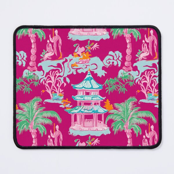 Item preview, Preppy chinoiserie court figures in pink, green, orange and turquoise designed and sold by SophieClimaArt.